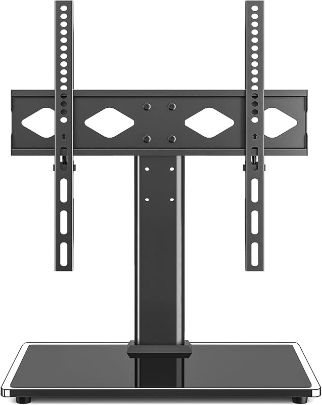 Universal TV Stand for 27-60 inch TVs, Holds up to 88 Lbs | Tempered Glass Base, Height Adjustable, Max VESA 400x400mm, Flat & Curved Screens, Ideal for Bedroom & Living Room