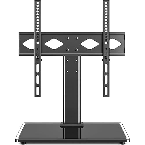 Rfiver Universal Table Top TV Stand TV Base Replacement for Most 27-60 Inch LCD LED Flat Curved Screen TVs Holds up to 88lbs, Height Adjustable TV Mount Stand with Tempered Glass Base, VESA 400x400mm