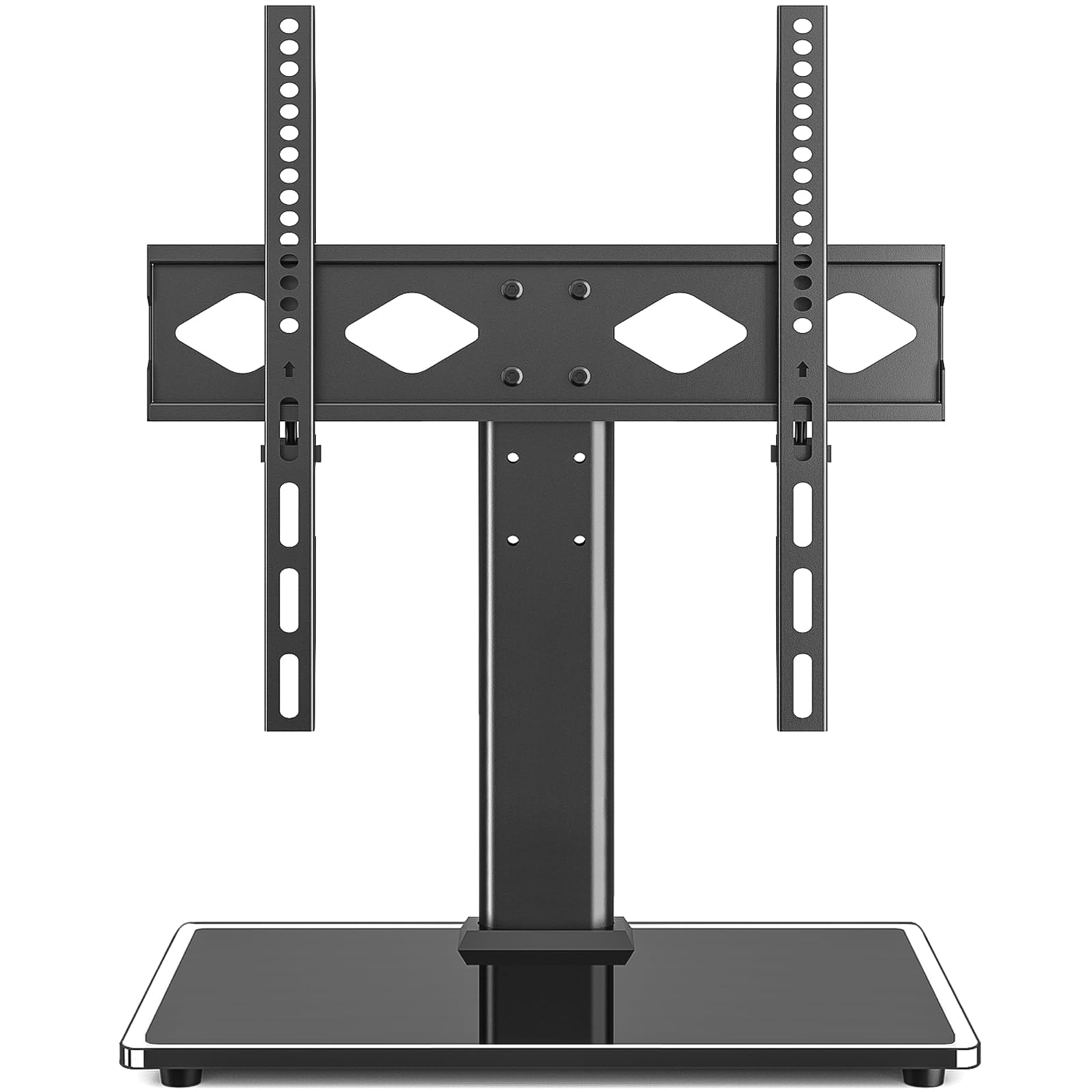 Rfiver Universal Table Top TV Stand TV Base Replacement for Most 27-60 Inch LCD LED Flat Curved Screen TVs Holds up to 88lbs, Height Adjustable TV Mount Stand with Tempered Glass Base, VESA 400x400mm