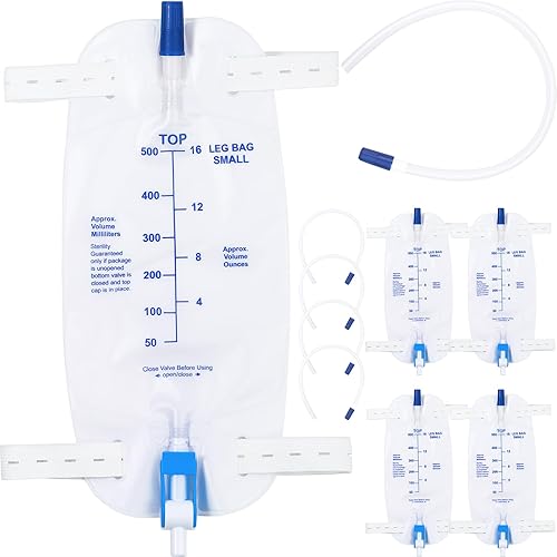 Paquete de 5 bolsas de 16.9 fl oz, bolsa de drenaje urinario con tubo flexible de 17.7 pulgadas, correas ajustables con botones, antifugas, diseño