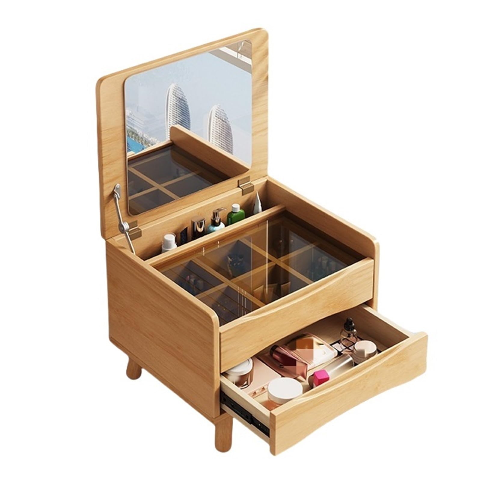 asdchZen Compact Makeup Vanity Desk With Flip Top Mirror, Storage Drawers & Glass Desktop-Stylish Small Makeup Organizer For Bedroom,Natural