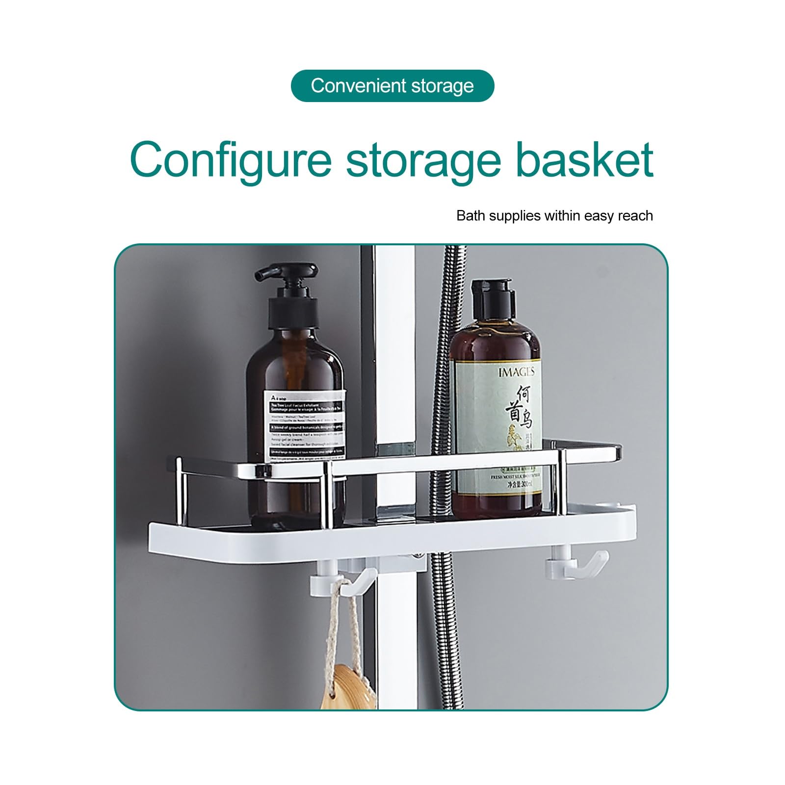 Columna de Ducha con Grifo Ajustable en Altura 70-120 cm con Estante de Ducha, Sistema de Ducha Cromado con Cabezal de Ducha 30x20 cm