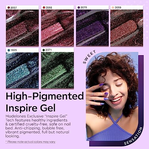 Image of modelones Chameleon Gel Nail Polish Set - 6 Colors Aurora Gel Polish Kit Blue Green Purple Red Brown Glitter Gel Polish Soak Off LED Nail Lamp Gel Nail Kit Home Gift DIY Salon for Women