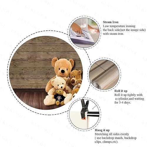 Miniatura 6 de Telón de fondo de madera de 7 x 5 pies, oso para baby shower, lindo oso marrón, muñecas de felpa para amigos, fiesta de recién nacidos, sesión de
