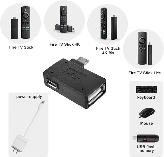 2 Pack OTG Cable Adapter for Fire TV Stick 4K Max Support Micro USB OTG Fire TV Storage Fire Stick Memory Expansion 2