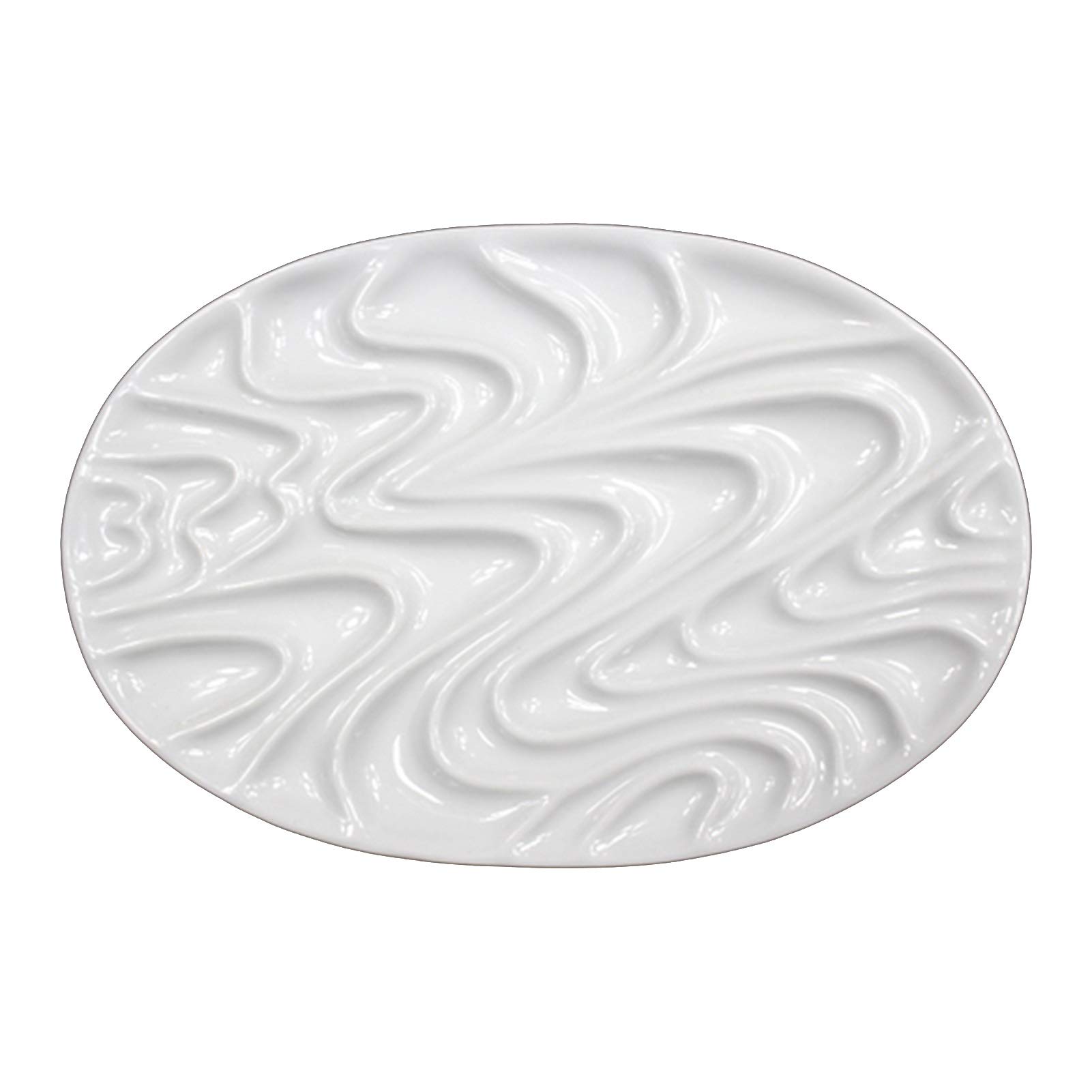 Artists Paint Palettes, Ceramic Rose Shaped Hand Painted Gouache Watercolor Palette Paint Tray Art Supplies(Oval Wave)
