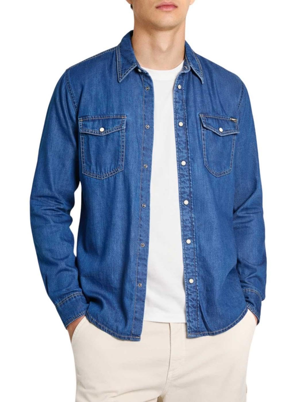 Pepe Jeans Men's Regular Shirt PM308586, Blue (Denim-HT8), XL