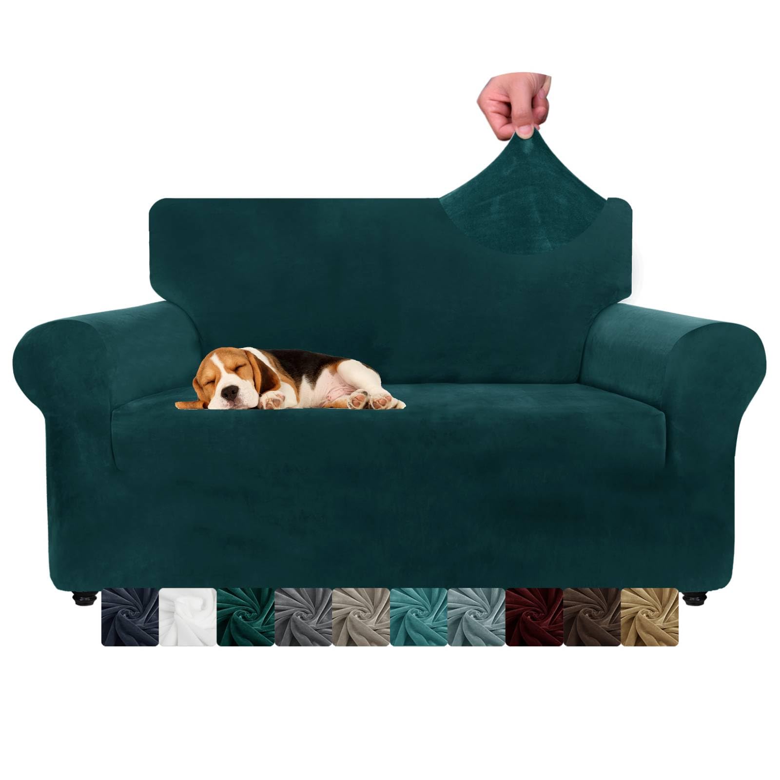 CHELZEN Velvet Couch Covers 2 Seater Thick Stretch Sofa Covers for Dogs Pets Non-Slip Love Seat Couch Slipcover Washable Furniture Protector for Living Room (2 Seater