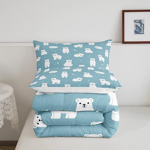Miniatura 5 de Erosebridal Juego de ropa de cama de oso polar, tamaño individual, con estampado de oso blanco, edredón de microfibra suave y lujosa, para