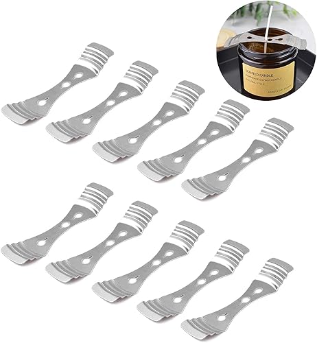 Miniatura 4 de DINGPAI 20 dispositivos de centrado de mecha de vela de metal, soporte de mecha de vela de acero inoxidable plateado para fabricación de velas