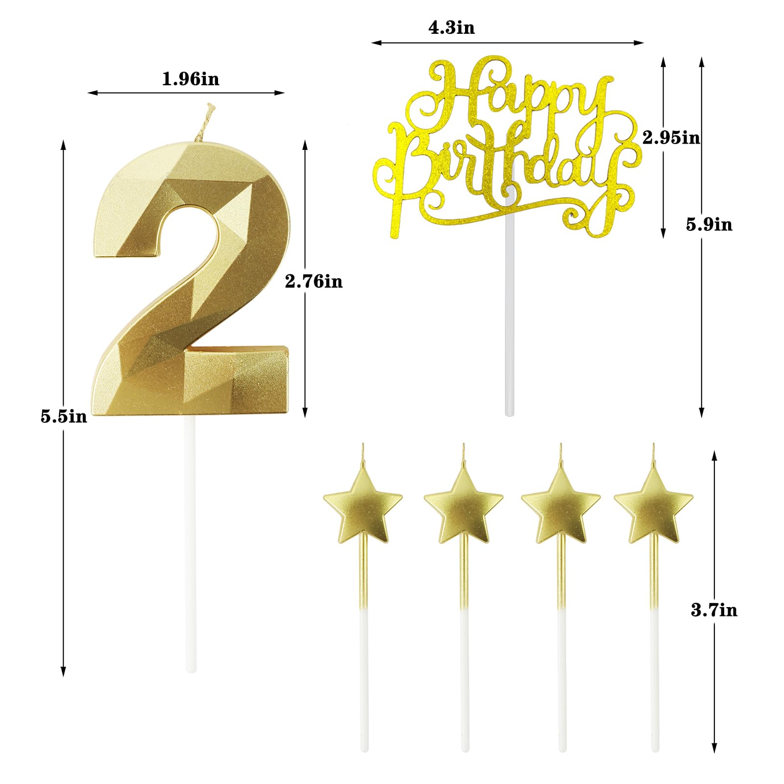Velas de cumpleaños doradas del número 12 y velas de cumpleaños de estrella de 2.75 pulgadas, velas de pastel de cumpleaños 3D en forma de diamante son adecuadas para fiestas de cumpleaños y