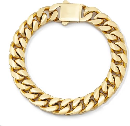 GUQILA Pulsera de eslabones cubanos para hombre, 0.315in0.394in0.472in, pulseras de cadena de eslabones cubanos chapados en oro de 18 quilates,