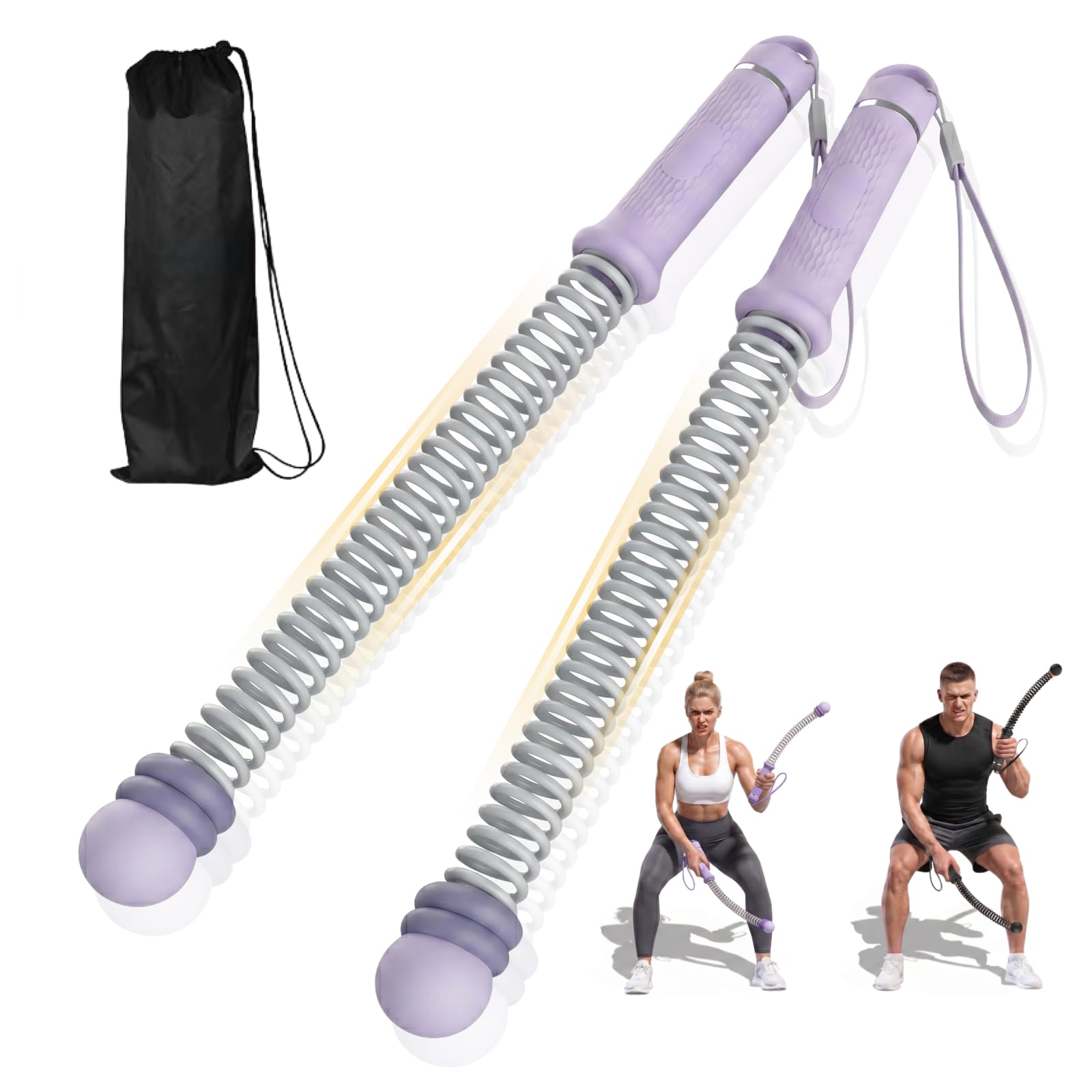 Adjustable Ropeless Battle Ropes, 1.3kg Weighted Cordless Battle Ropes with Safety Lanyards and Storage Bag, Silent Home Gym Exercise Equipment for HIIT Full Body Workout Cardio Toning, Purple