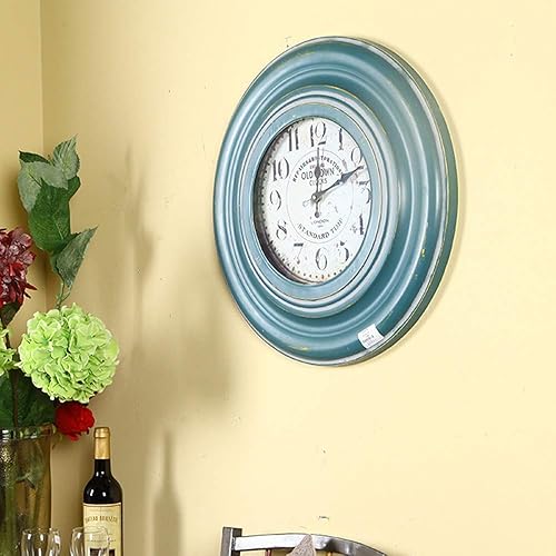 Miniatura 3 de Wall Clock Blue Iron Round Clock Wall Hanging Nordic Modern Industrial Style French Retro Old Wall Clocks 54.5 * 54.5 (cm)