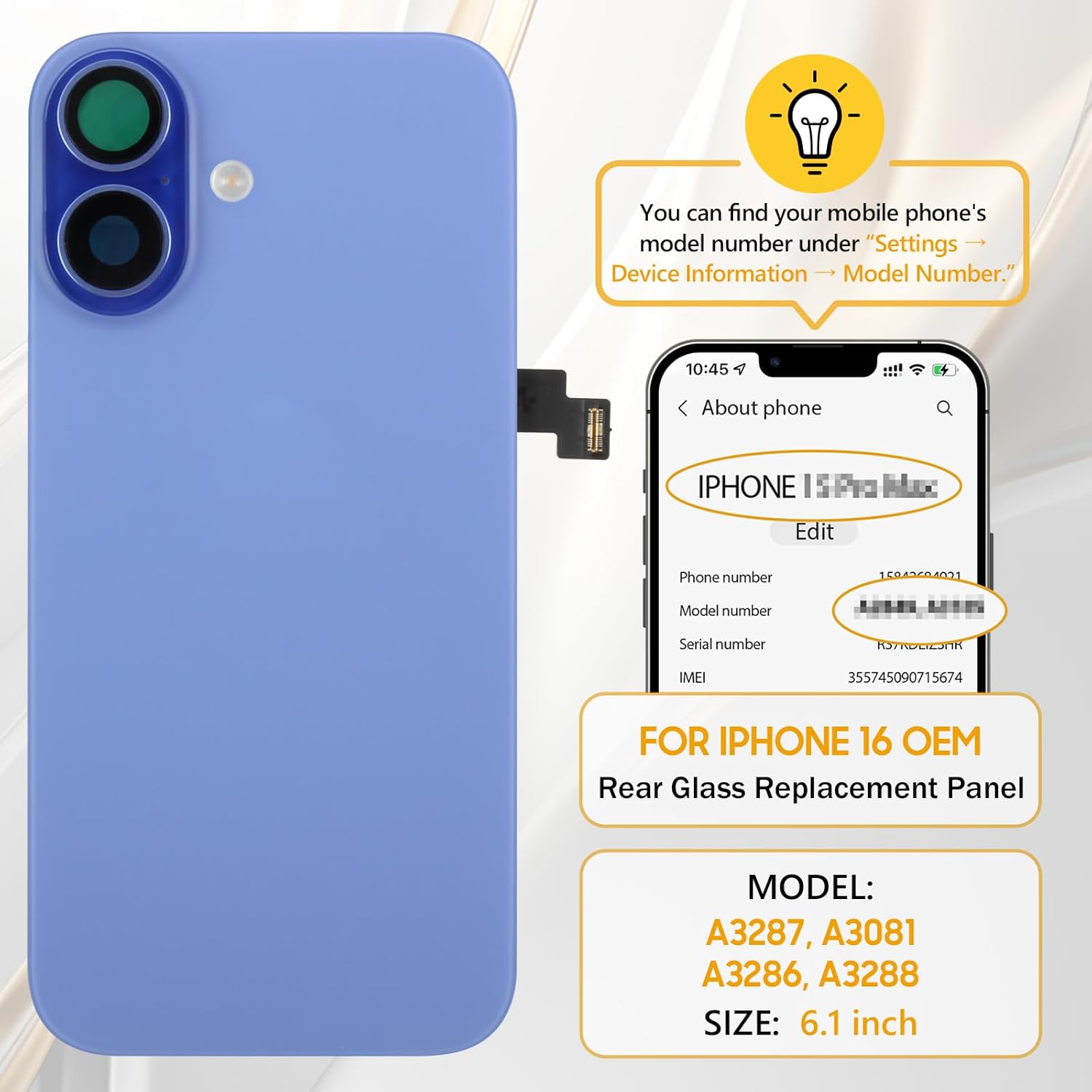 OEM for iPhone 16 Plus 6.7inch Back Cover Glass Replacement (Ultramarine) Rear Cover All Necessary Parts with Metal Frame Magnet Camera Lens, Wireless Charging Coil Flex Cable