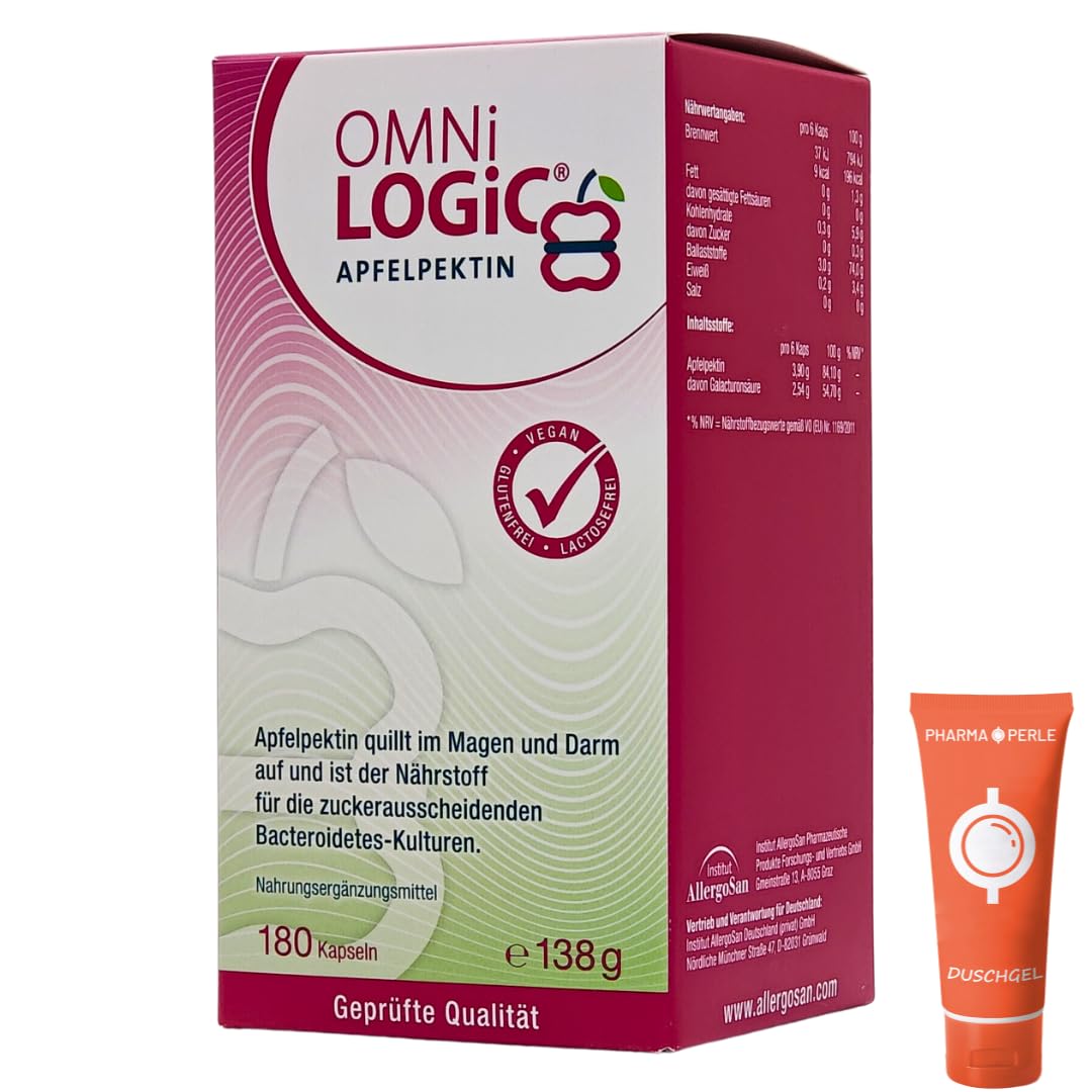 OMNi-LOGiC Apfelpektin 1x 180 Kapseln I Quillt im Magen und Darm auf I wertvolle Ballaststoffe für Darmbakterien I für eine gesunde Darmflora und Verdauung I Spar-Set plus Pharma Perle give-away