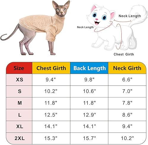 Miniatura 6 de Idepet Sphynx Suéter de gatos sin pelo, ropa suave para cachorros, lindo pijama de gato, ropa de algodón para mascotas, cuello alto de invierno para