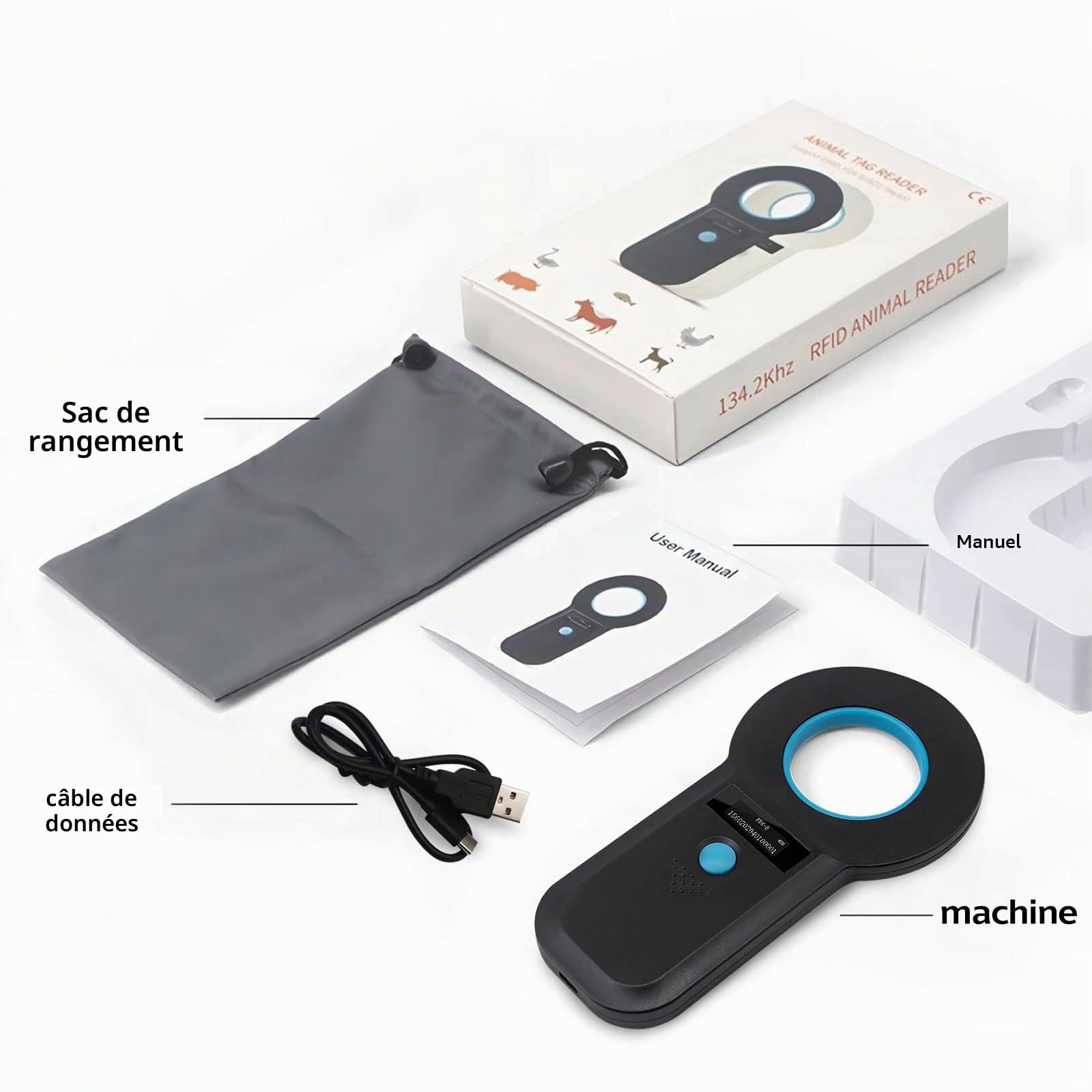 Lecteur de Puces pour Animaux,Detecteur de Puce, Lecteur de Puce pour RFID Scanner 134,2KHz/125KHz Portable Puce avec Affichage OLED pour Lecteurs ISO11784/11785/FDX-B/EMID