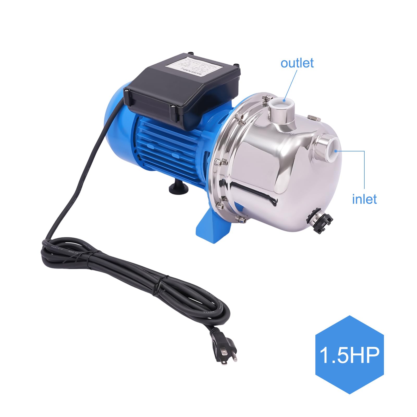 BANLICALI Shallow Well Pump,1.5 HP 110V Shallow Well Water Pump Garden Jet Pump, Stainless Steel Submersible Well Pump Water Pump for Garden Lawn Irrigation System 120.07 ft³/h 157.48ft Max. Lift