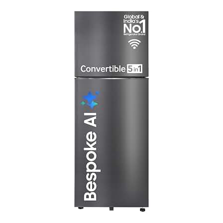 Samsung 396 L, 3 Star, Convertible 5-in-1, Digital Inverter, Frost Free Double Door, Bespoke AI WiFi Enabled Refrigerator (RT41DG6A4DB1HL, Black Matte/Black DOI)