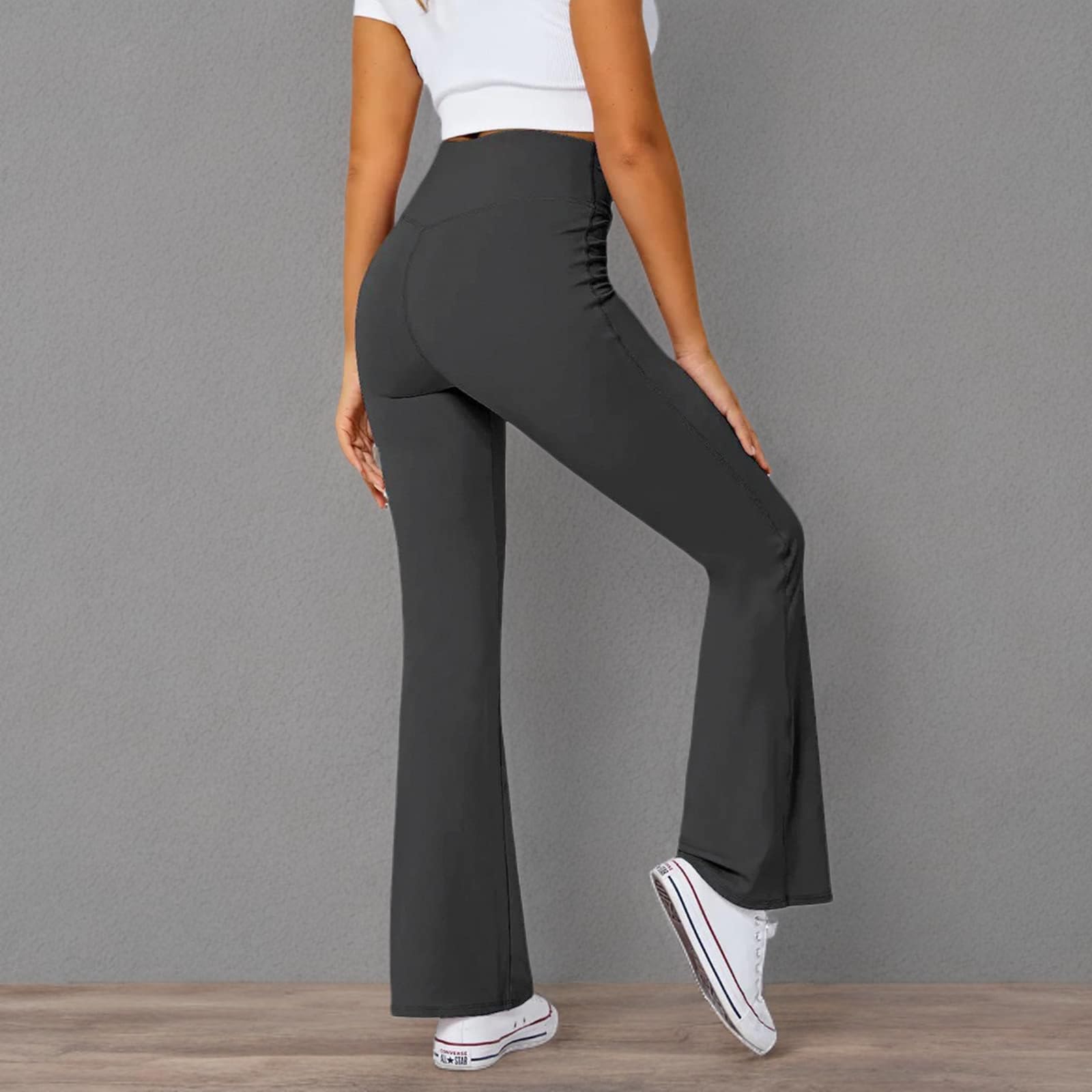 DLOODA Leggings acampanados para mujer con bolsillos, cintura alta, corte de bota, pantalones de yoga con control de abdomen, leggings acampanados