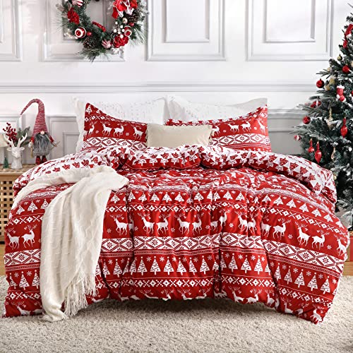 Caromio Christmas Duvet Cover Queen, Soft Microfiber Red Duvet Covers, Reversible Printed Comforter Cover Set Christmas Holiday Decorative Bedding (Christmas Reindeer And Tree, Queen) #TOP1