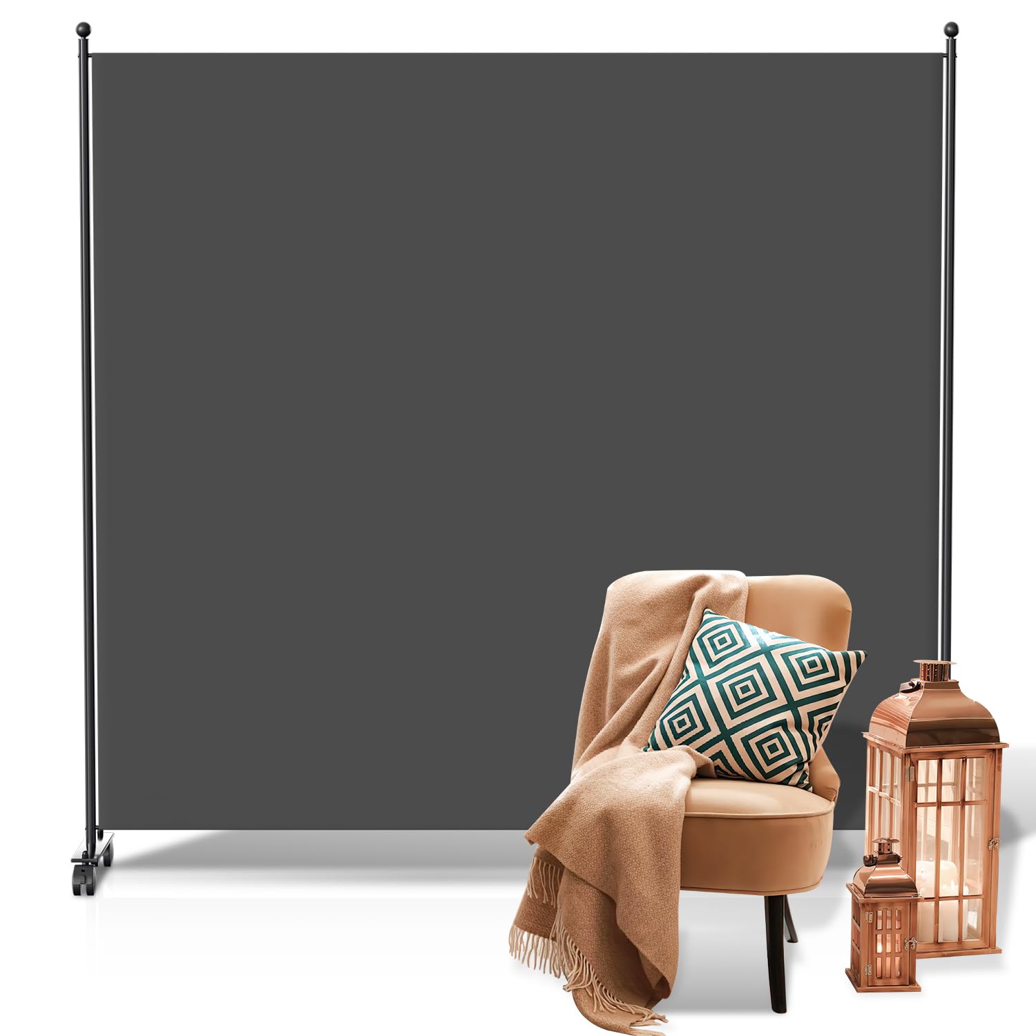 Fiqops Paravent Outdoor,Raumteiler auf Rollen 5-teilig 284x181 cm, Wetterfester Paravent für Outdoor & Büro - Beige