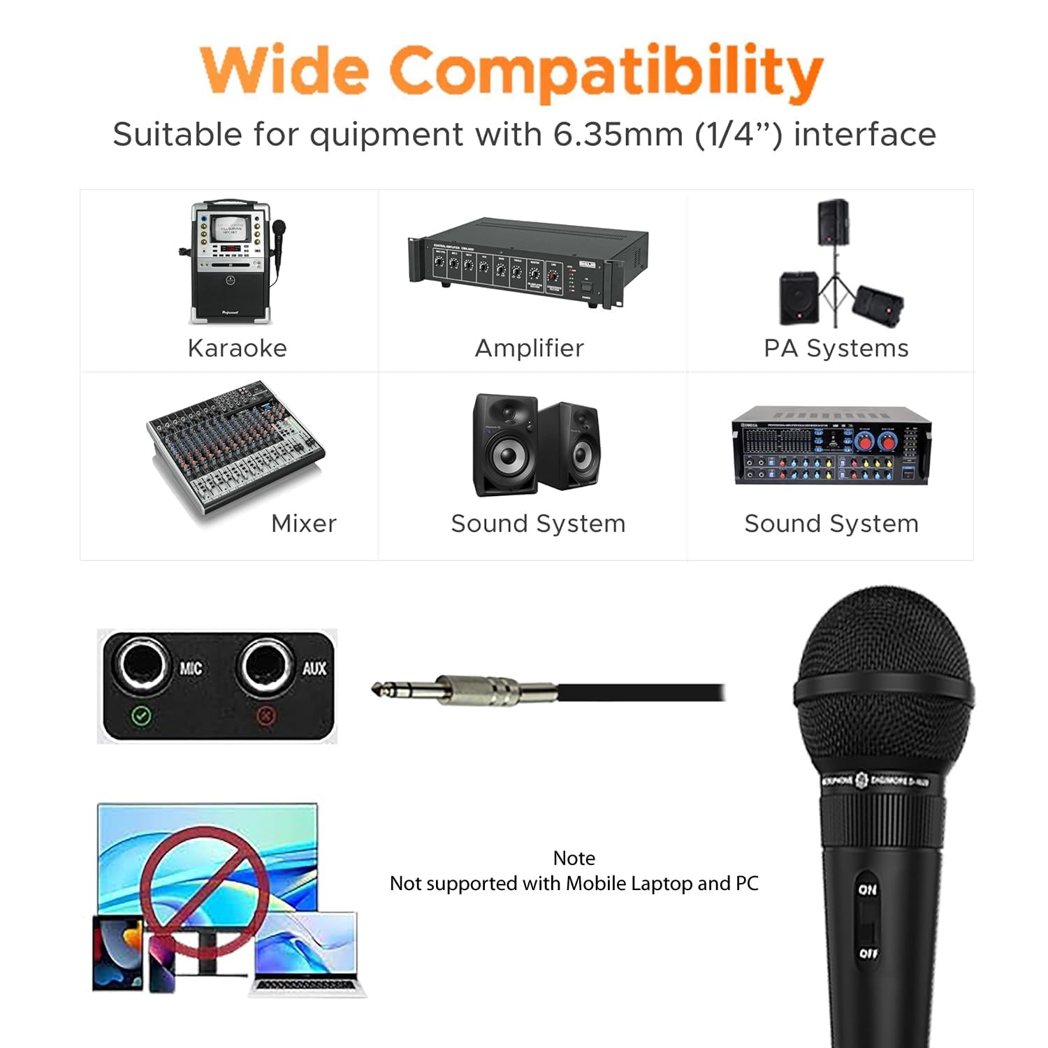 DIGIMORE Super-kardioidalny mikrofon dynamiczny, przewodowy mikrofon z kablem XLR 6 m i uchwytem na mikrofon, do wokalu, śpiewania, karaoke, występów na żywo, studia, systemu nagłośnienia, nagrywania