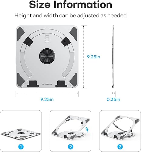 Miniatura 5 de OMOTON Soporte portátil para computadora portátil, soporte ergonómico para computadora con base giratoria de 360, soporte plegable de aluminio