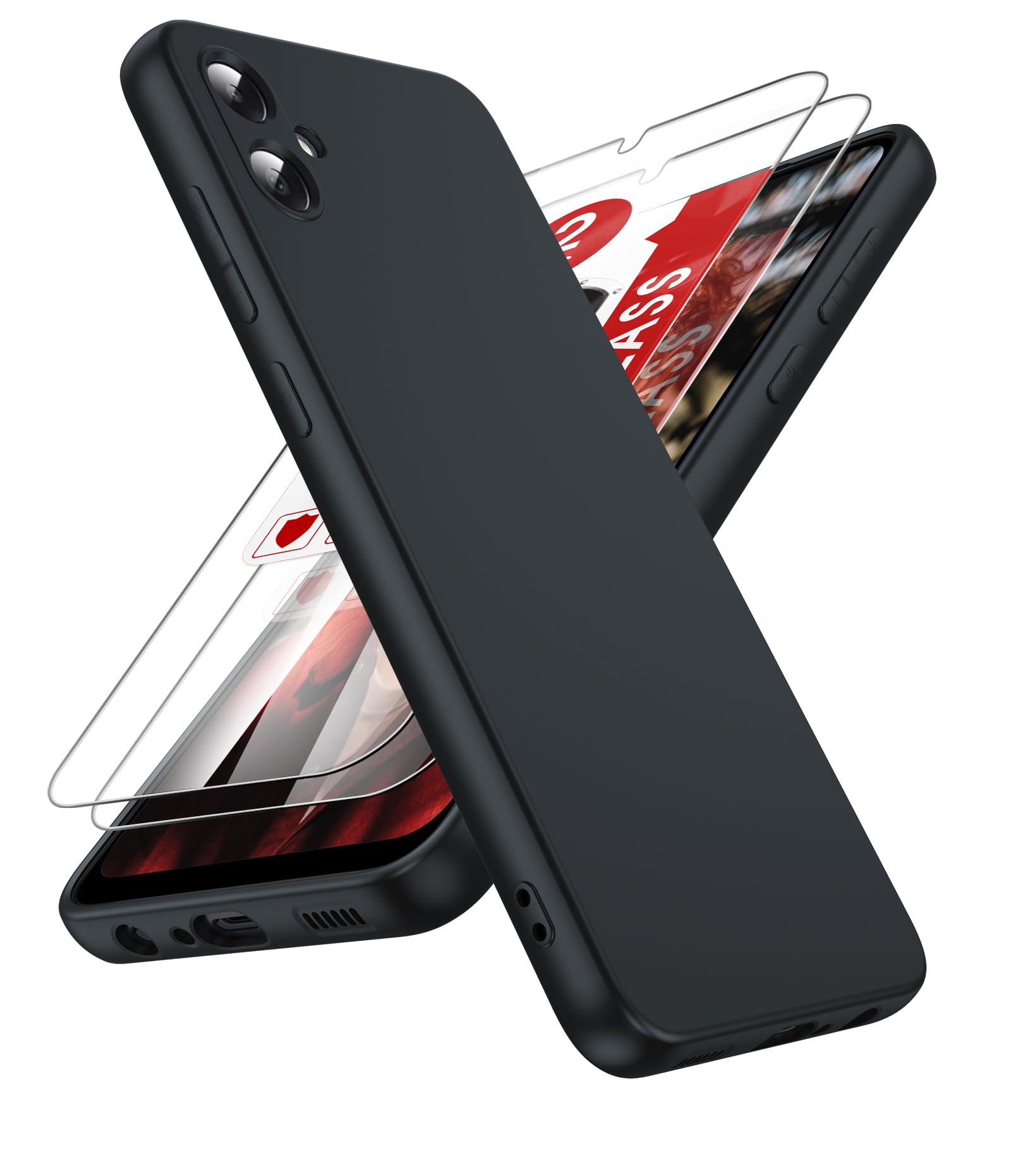 LeYi for Samsung Galaxy-A05-Case: Samsung AO5 Case with 2 Pack HD Screen Protector, Soft Liquid Silicone Shockproof Anti-Scratch Phone Case for Galaxy A 05, Black