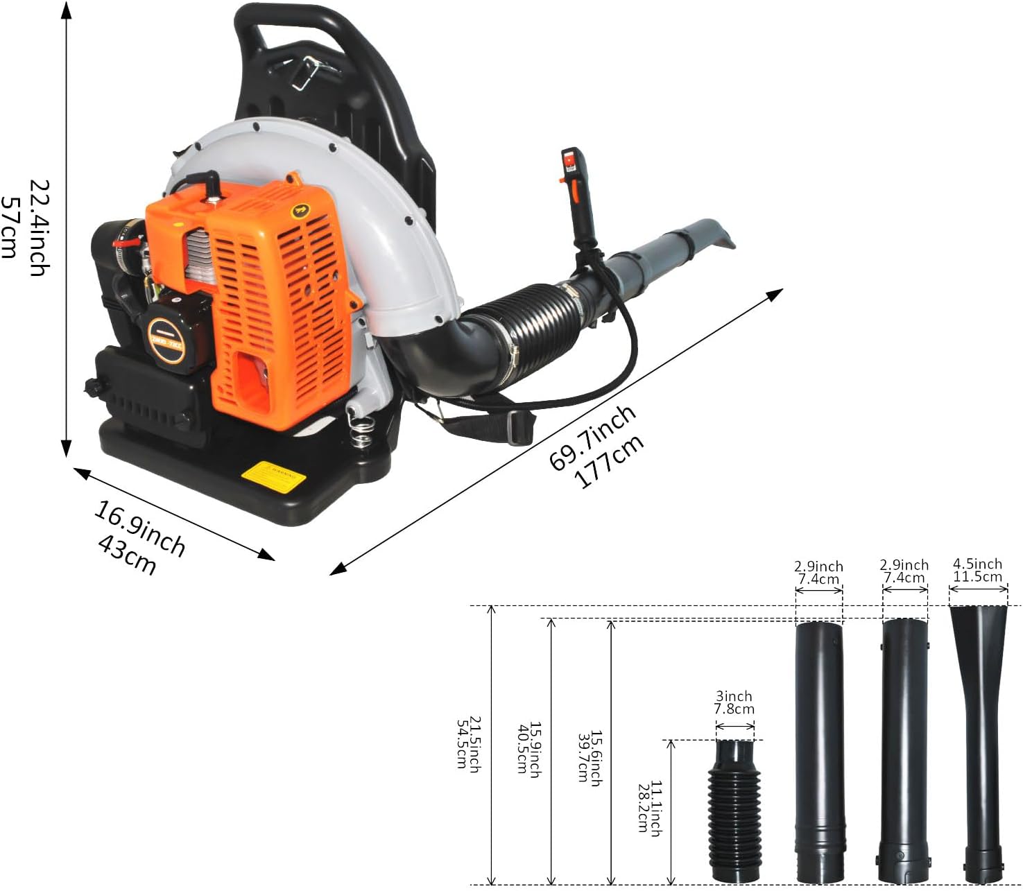 72CC Gas Backpack Leaf Blower, 2 Stroke Engine Backpack Blower, 665 CFM 205 MPH High Velocity, Gas Powered Leaf Blower with Cruise Control Low Vibration for Yard Lawn Cleanup