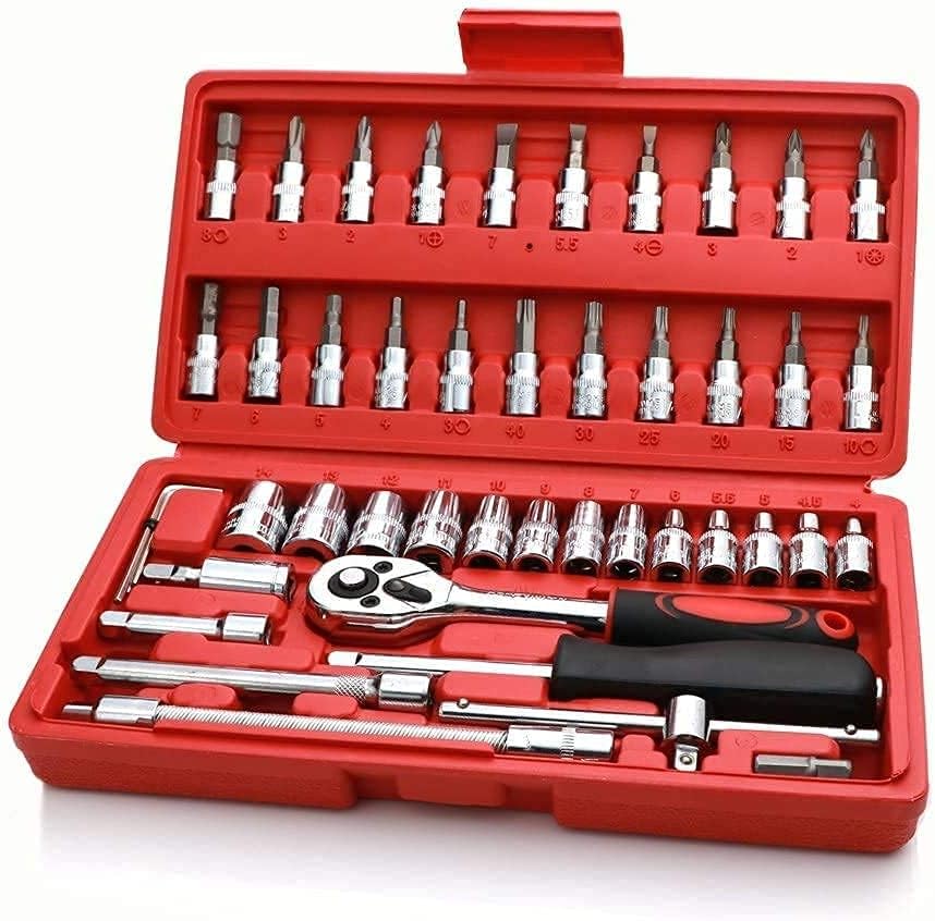 Generic Royal Collection Tool Kit Tool Kit 46 Pcs For Home Use Tools Kit Spanner Set Socket Set Wrench Set Tools Set Hand Tools Bike Tool Kit Set Socket Wrench Set Spanner Set - Hex