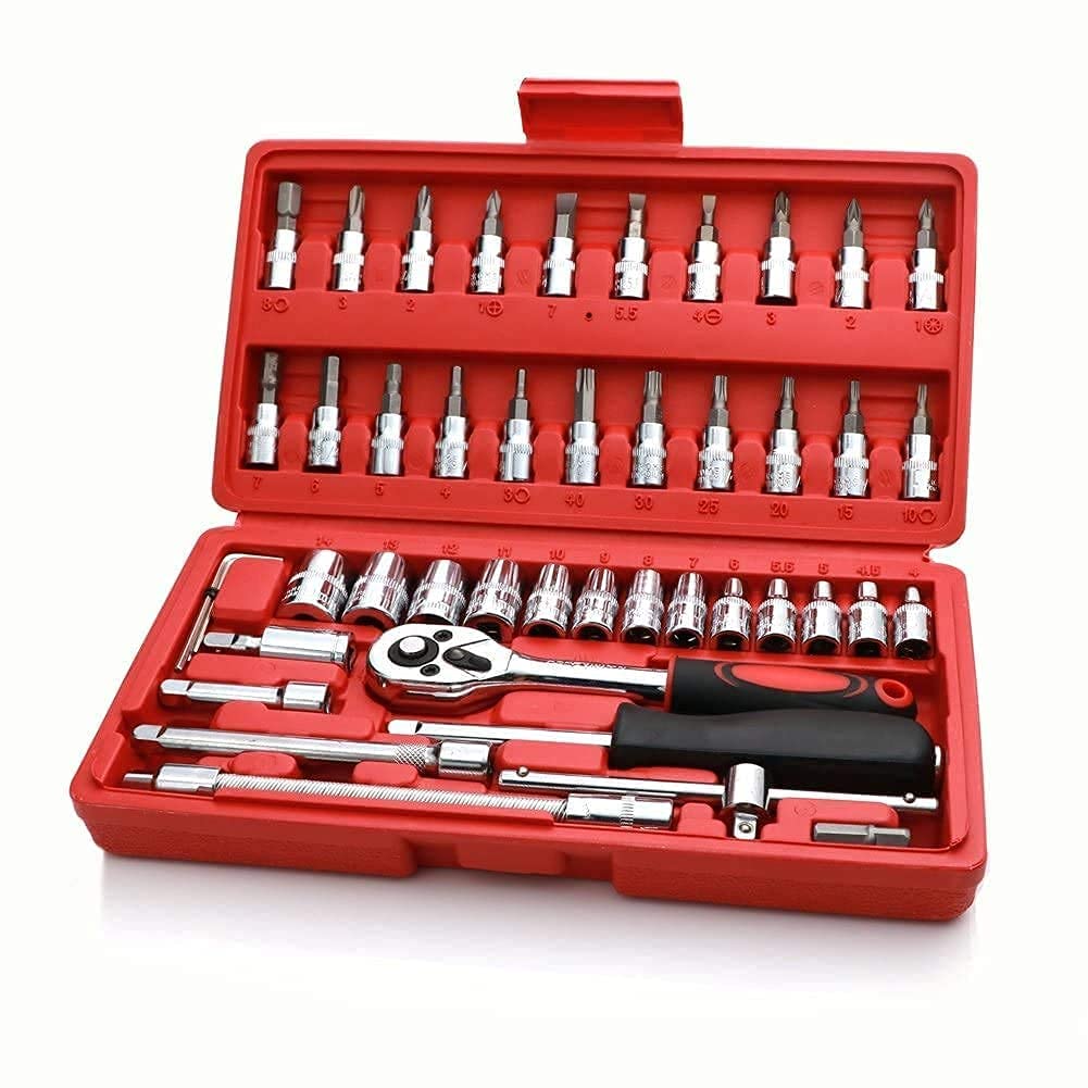 Generic Royal Collection Tool Kit Tool Kit 46 Pcs For Home Use Tools Kit Spanner Set Socket Set Wrench Set Tools Set Hand Tools Bike Tool Kit Set Socket Wrench Set Spanner Set - Hex