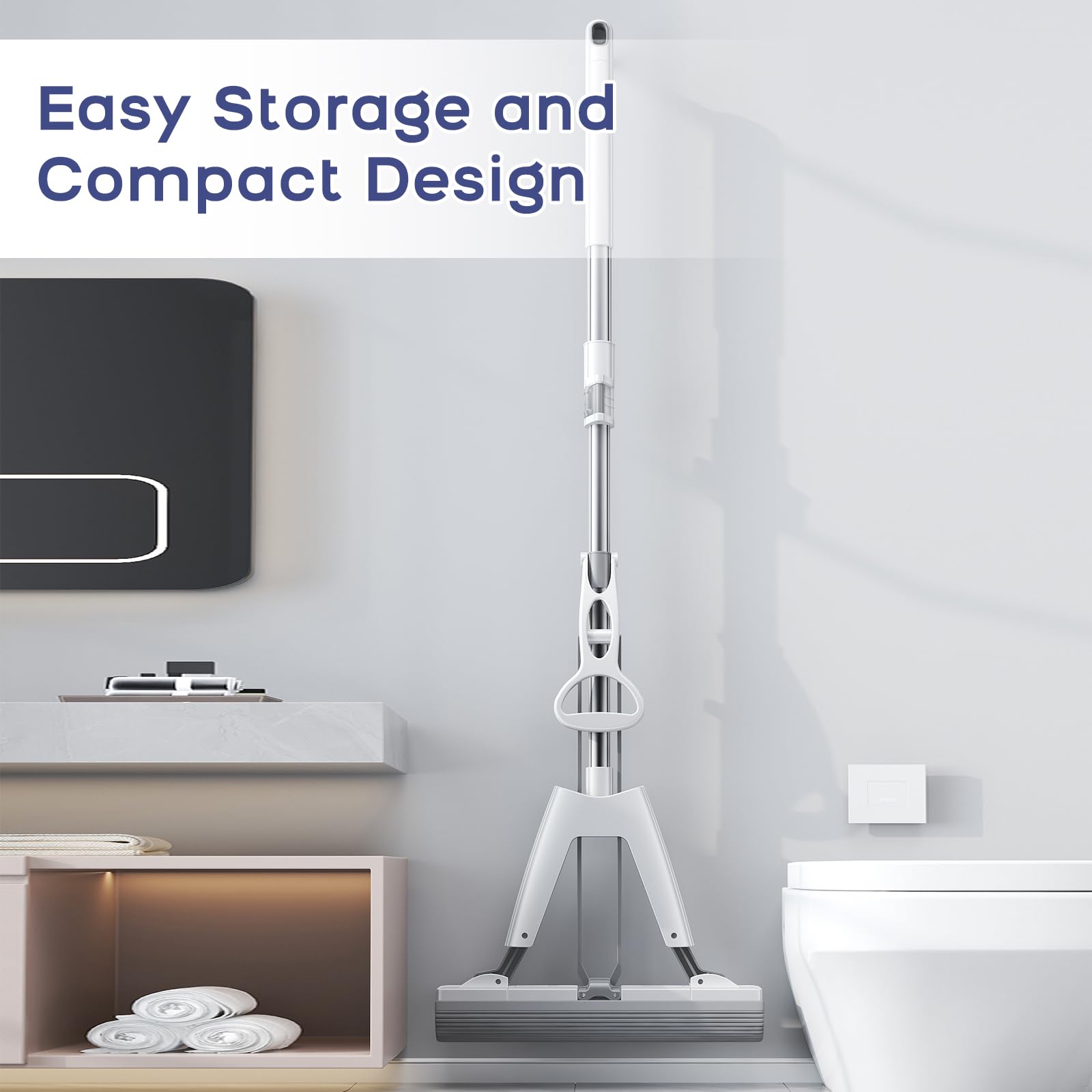 YURIGO Kozeedom Mop and Bucket with Wringer Set for Home Floor Cleaning, Self Squeezing mini Hand mop with 3 Absorbent Sponge Mop Refills and Adjustable Height