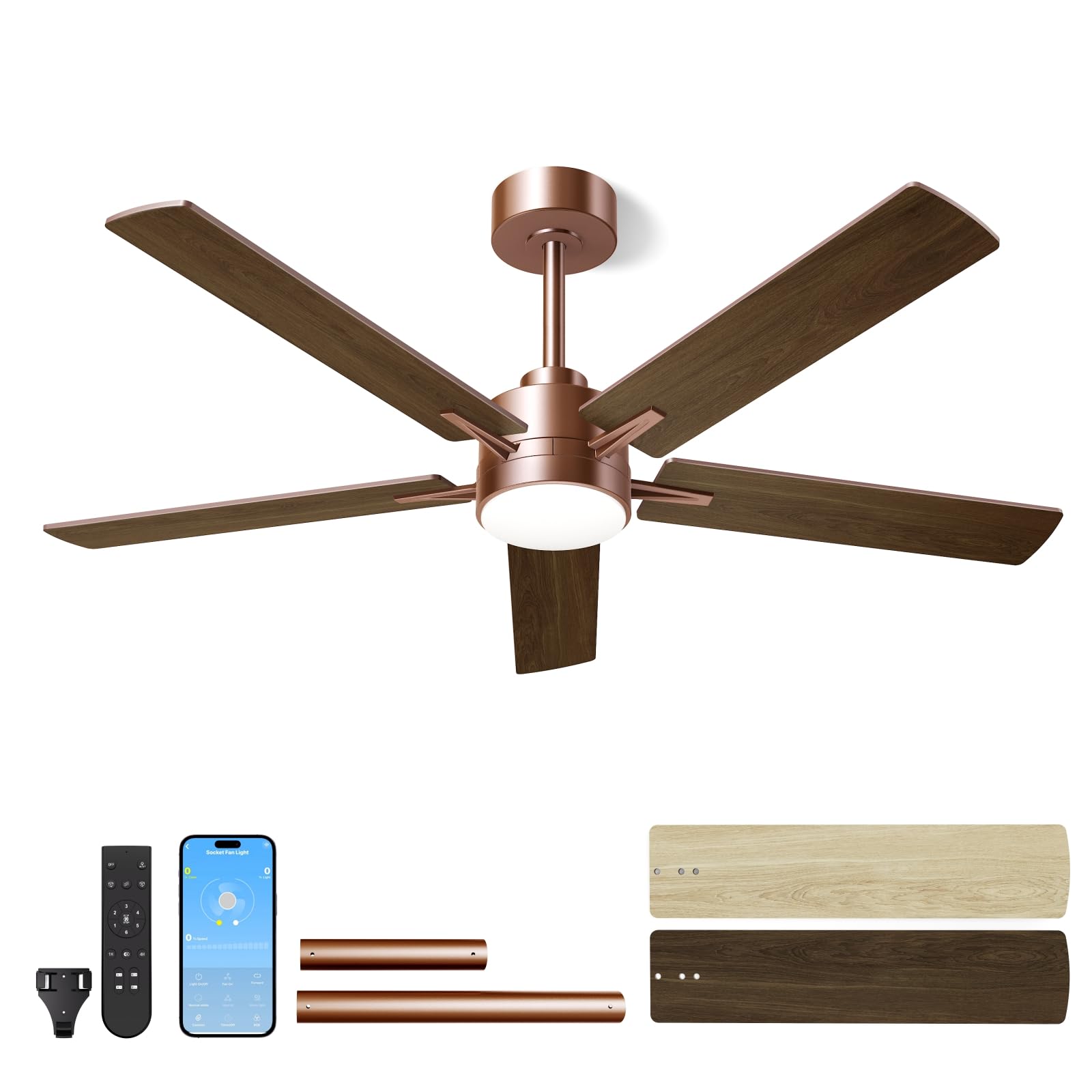 LANMEL Metal Ceiling Fan with Lights and Remote,52 Inch, Brown