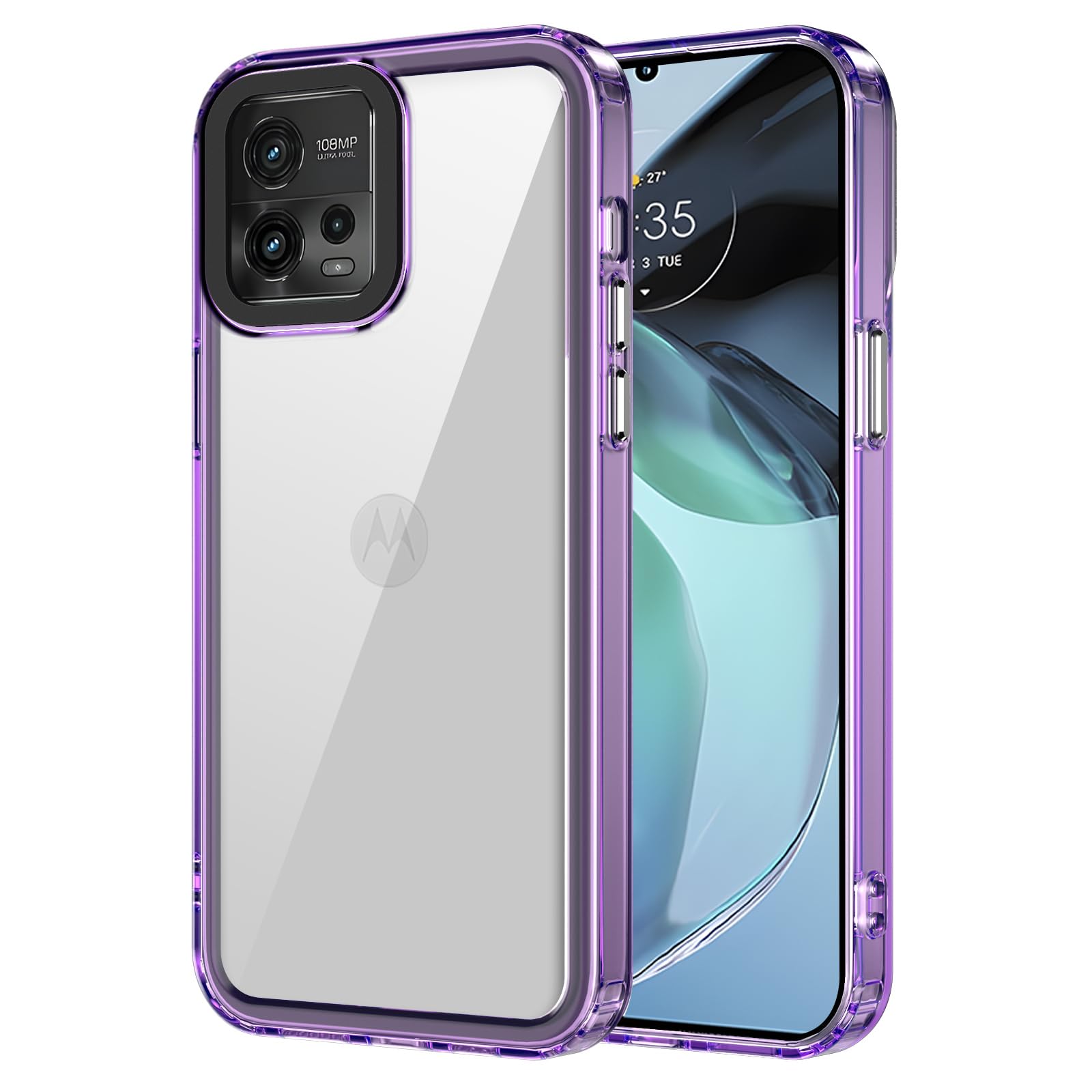 Case Compatible with Motorola Moto G72 4G,Compatible with Motorola Moto G72 4G Anti-Drop Camera Protection Translucent [Acrylic+PC+TPU] Purple