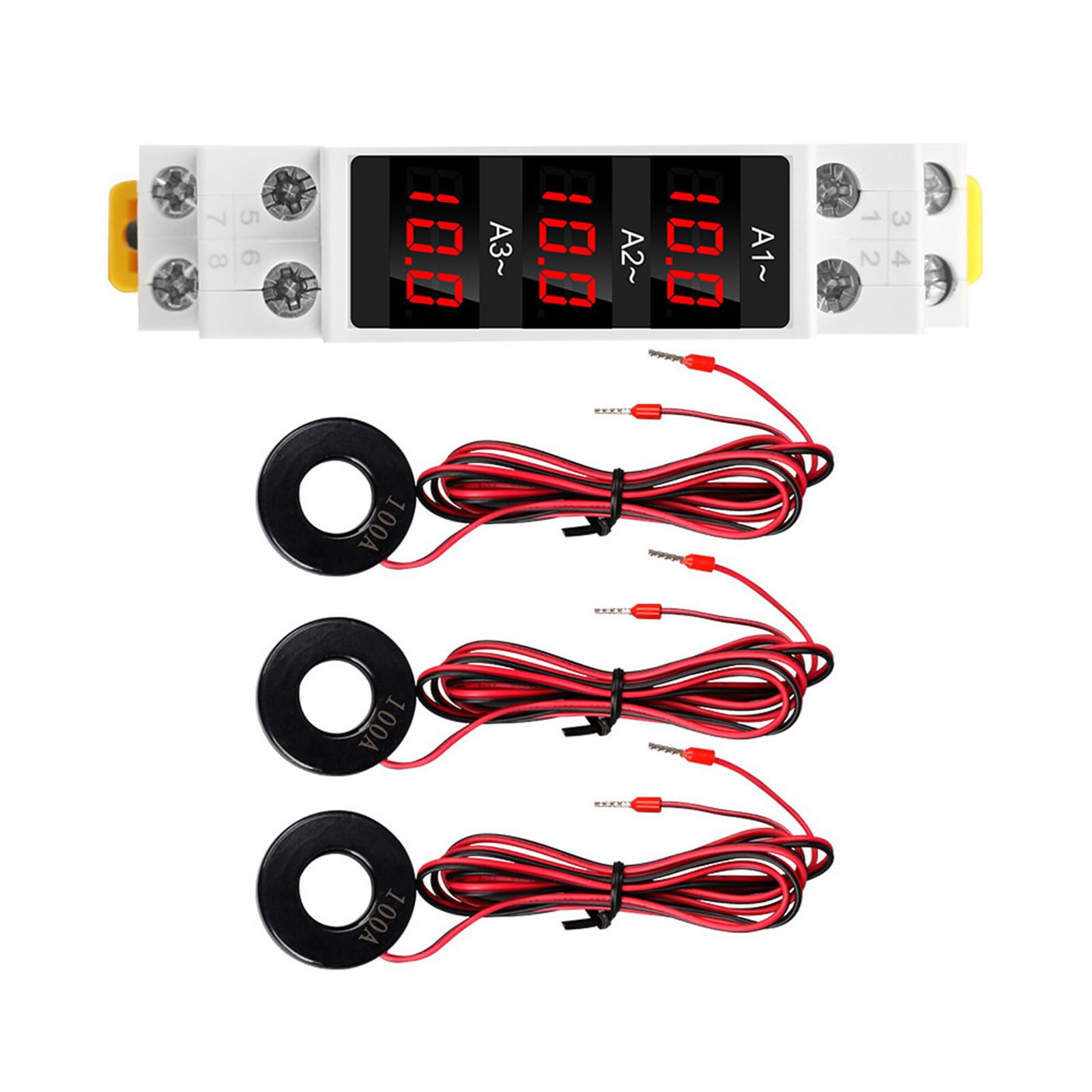 Hdoytxxm 3 Phase Din Rails Voltmeter Ammeter, Digital Energy Meter With 3 Sensors, Ac80‑500V 1‑100A Current Power Meter
