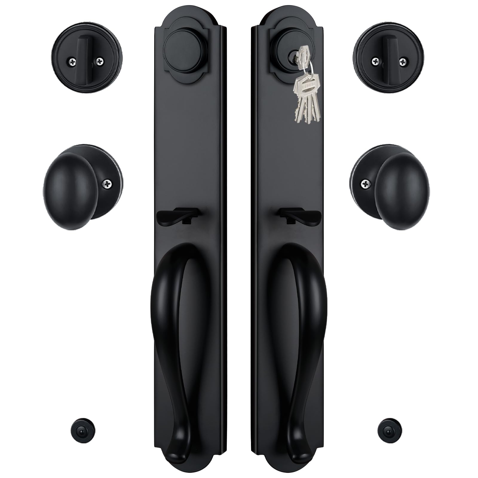 HISAFE Double Door Handle Set for Front Door, Matte Black