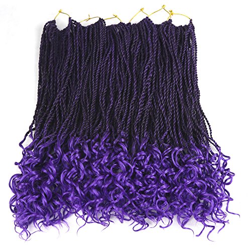Senegal Wavy Twist Goddess Crochet Senegalese Twist Synthetic KaneKalon Braiding Hair Extention Senegalese Twist Hair 6 Packs (18 inch, T1B/Purple)