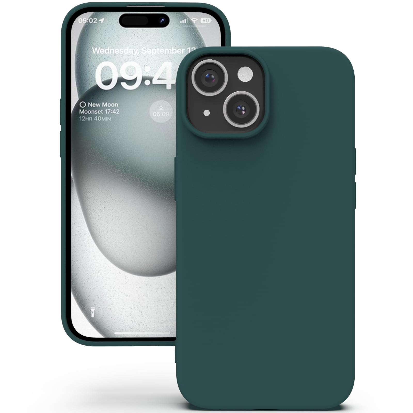 YATWIN Silicone Case for iPhone 15, Soft-Touch, Shockproof, DustProof, Antiskid Full Body Armour Phone Cover for Apple iPhone 15 - Dark Green