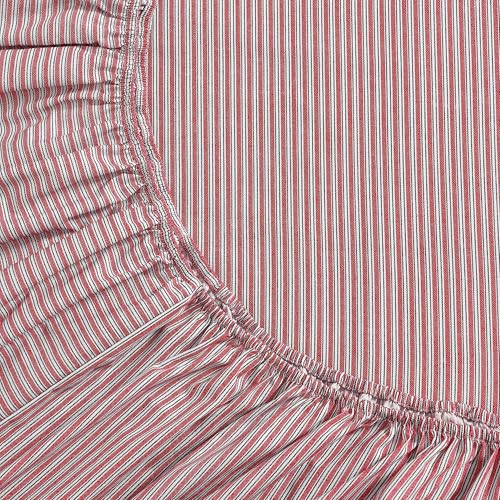 Image of Tommy Hilfiger - Sheet Set, Cotton Percale Bedding with Matching Pillowcases, Crisp & Cool, Premium Quality Home Essentials (Highland Ticking Stripe Red, Full)