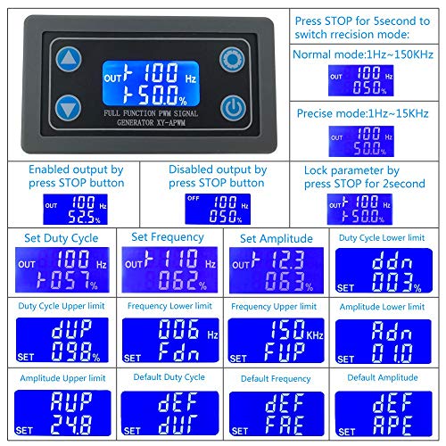 PEMENOL Signal Generator, DC 3.5-12V Adjustable PWM Pulse Frequency Duty Cycle 1Hz-150KHz Motor Controller LCD Display - Thumbnail 6
