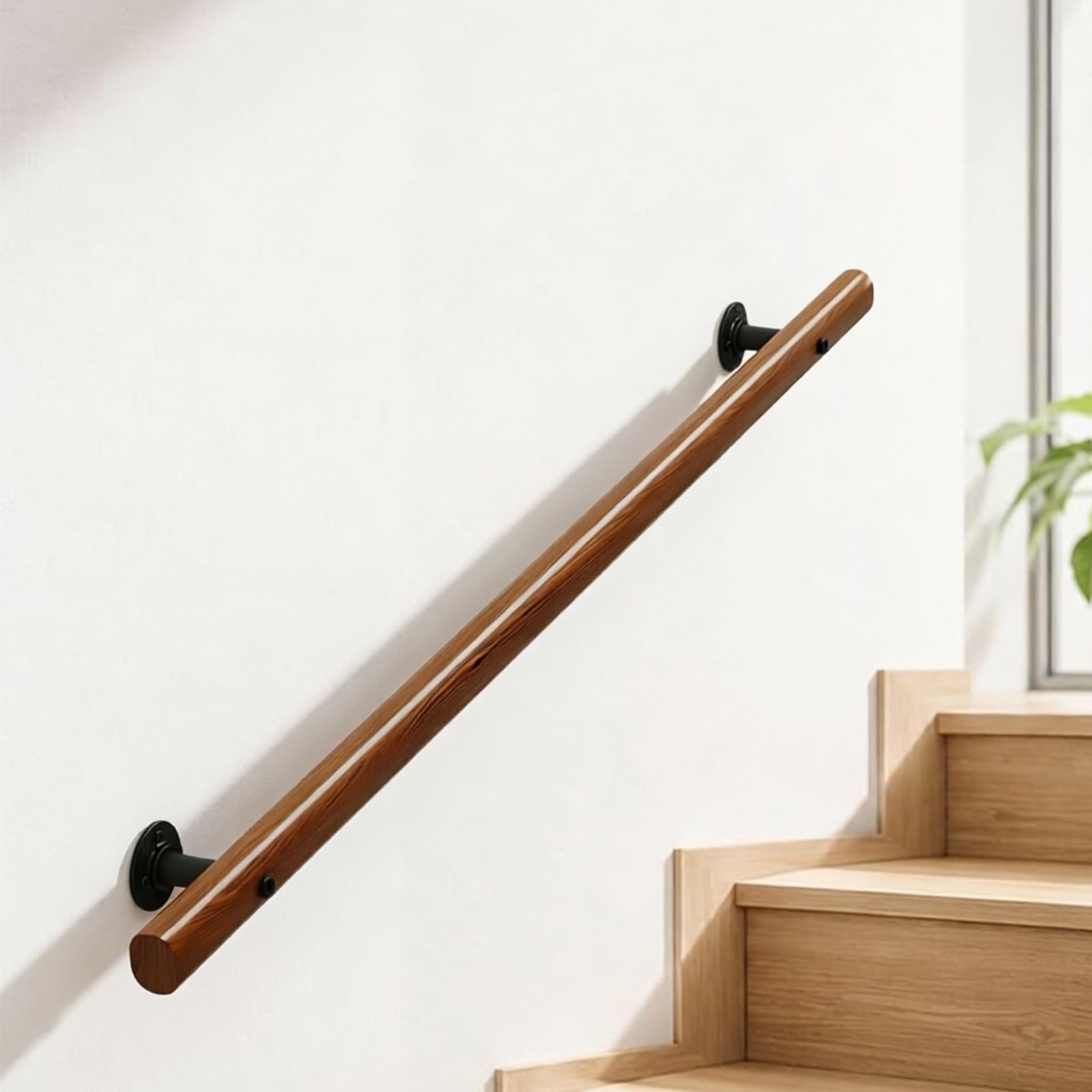 DMCHENGMA Wooden Non-Slip Stair Handrail - Non-Slip Stair Wall Mounted Handrail Indoor Outdoor, Comfortable Barrier-Free Stair Railing(13ft/390cm)