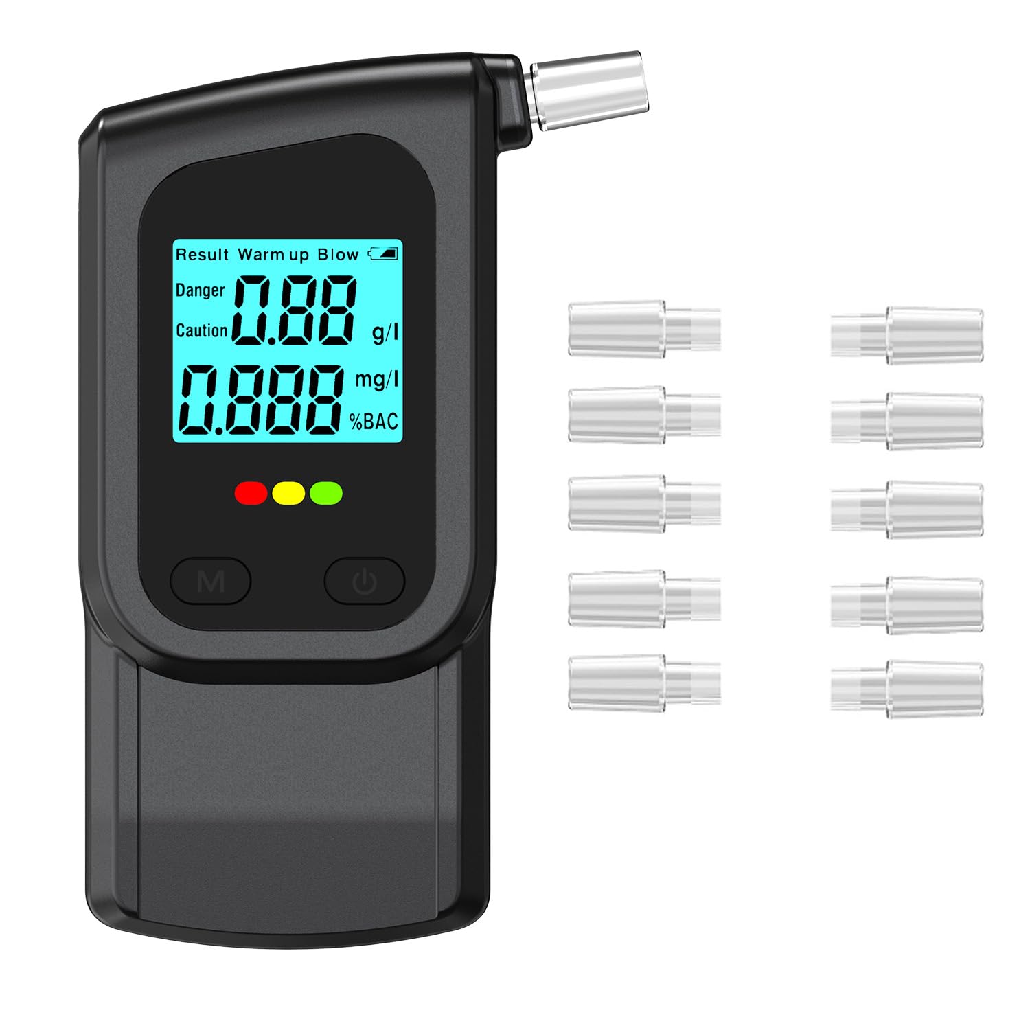GemCoo ethylotest electronique 3 Secondes avec écran LED, ethylotest Professionnel numérique à Double Mode pour Test Rapide et précision, INCL. 10 Embouts