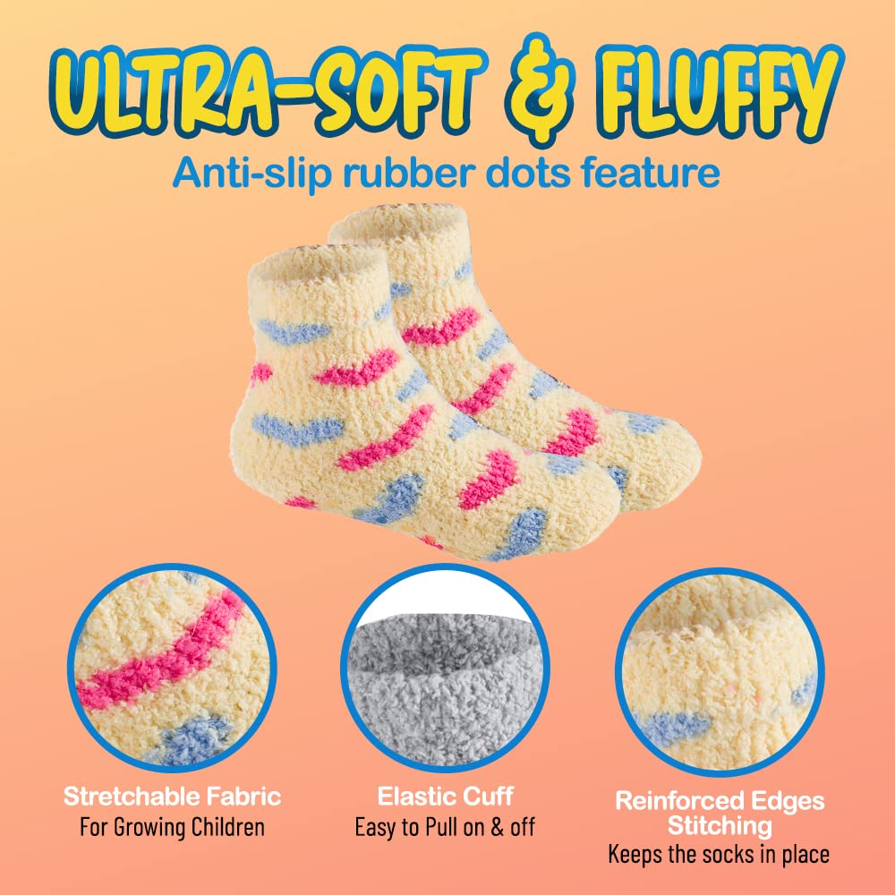 6 Paar warme flauschige Socken für Kinder mit Greifern – rutschfeste Haussocken für Kleinkinder – Debra Weitzner