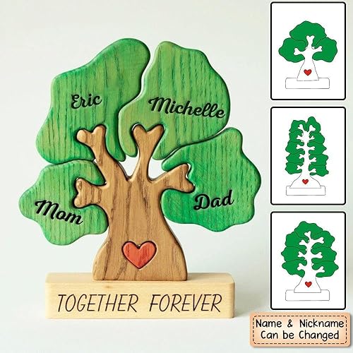 Regalo personalizado para la familia, árbol de madera, rompecabezas familiar, texto artístico personalizado con 1-8 nombres de familia, rompecabezas