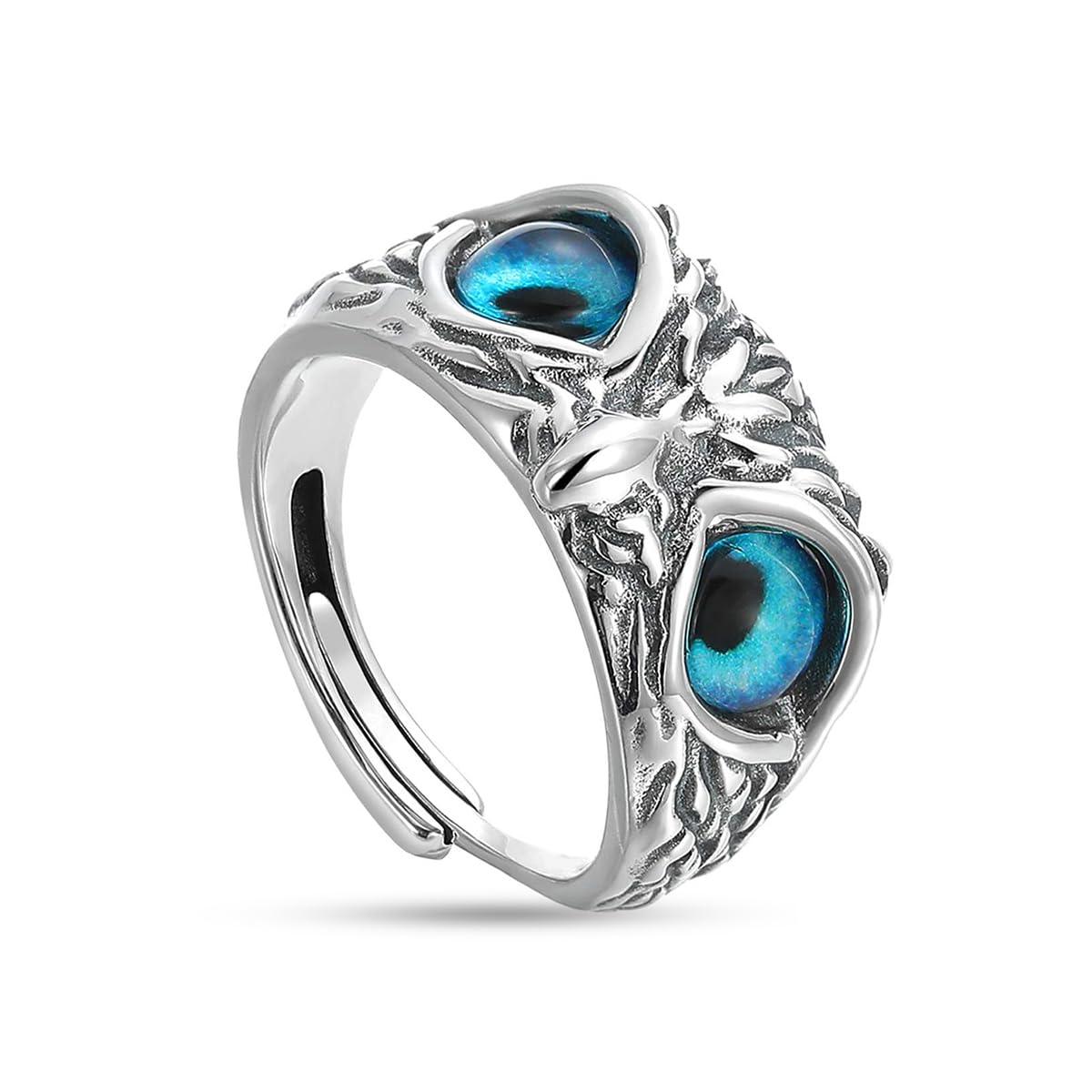 CZNBZIU Anillos de plata, anillos de promesa de plata de ley 925, anillo de búho de ojo de demonio retro abierto ajustable, anillo de compromiso, anillo de boda, regalo de mujer