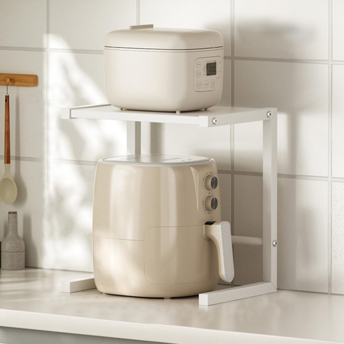 Support Métallique Cuisine à Deux Niveaux pour Micro-Ondes et Café