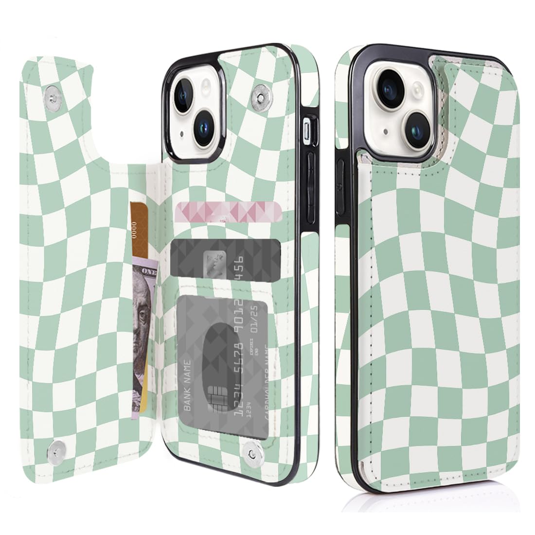 Obbii Compatible with iPhone 14/13 6.1" Wallet Case with Card Holder Folio Flip PU Leather Kickstand Card Slots Case Double Magnetic Clasp and RFID