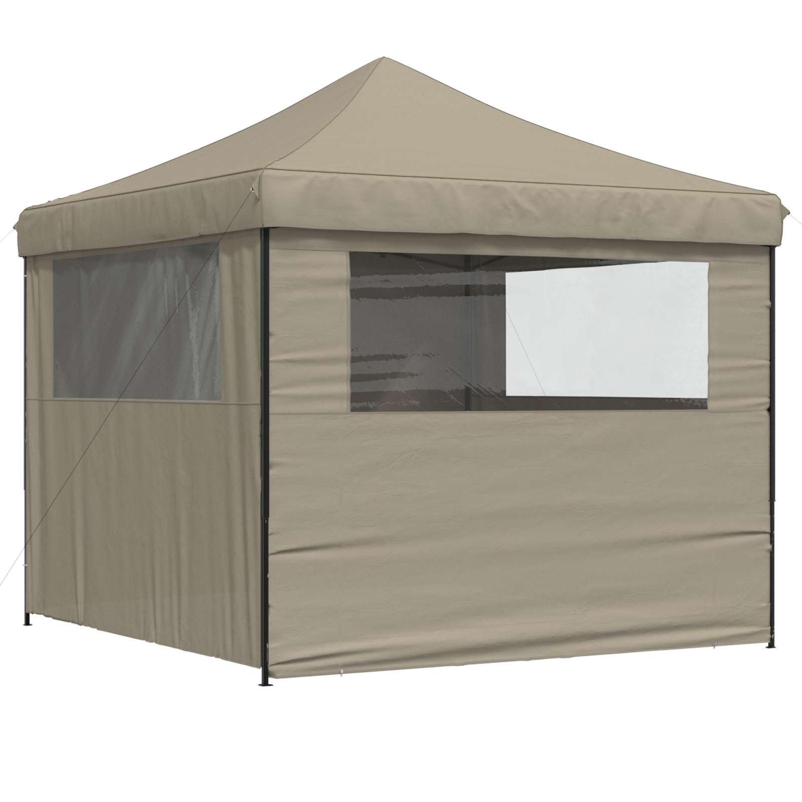 Namiot imprezowy w kolorze taupe 292 x 292 x 315 cm, tkanina Oxford z ramą malowaną proszkowo, składana konstrukcja, liny wiatrowe i koziołek, idealny do ogrodu, na taras, kemping, wesele